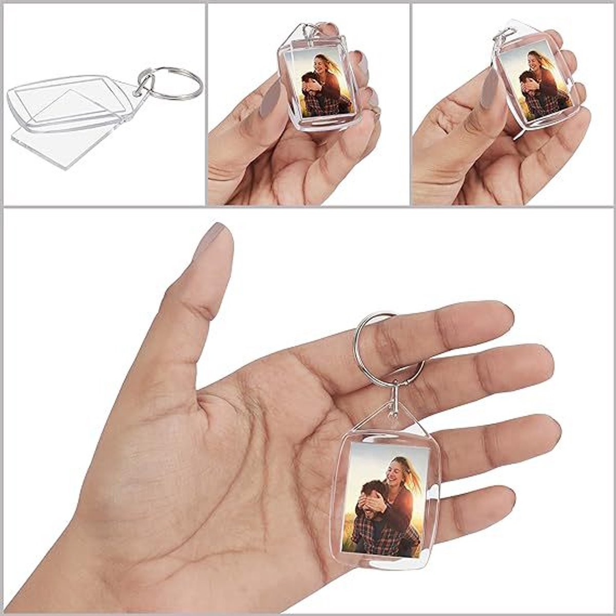 Empty Photo Frame Key Hangers - 37 Pieces - 3.4 x 5.4cm - Transparent Clear Acrylic Key Hangers for Double-Sided Photos - Small Picture Frames for Family