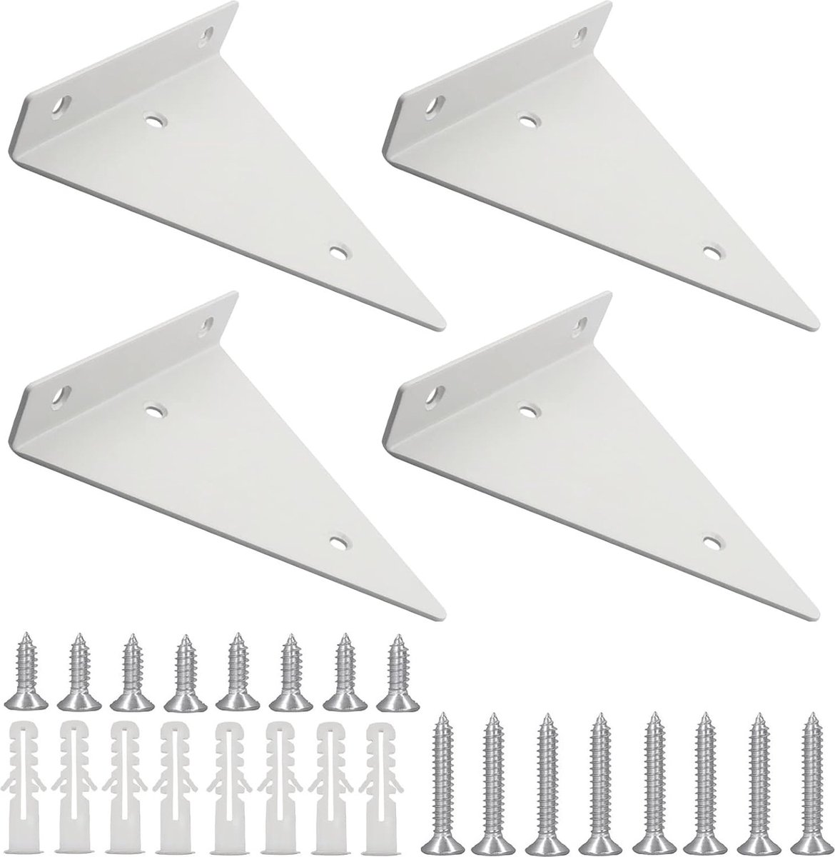 Wall shelf brackets - 4 pieces - shelf brackets - brackets - iron - white - 140 x 130 x 27 mm - multifunctional - wall mounted - heavy - invisible - for wall mounting hidden wooden shelf