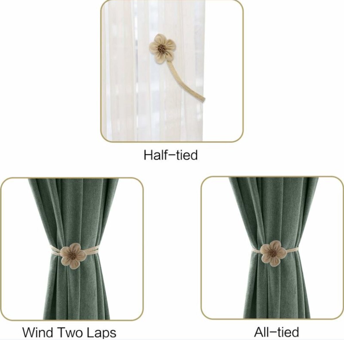 Curtain Holder - 2 Pieces - Curtain Tie Back - Curtain Tie Rope - Magnetic Curtain Cord - Beige - 40 cm