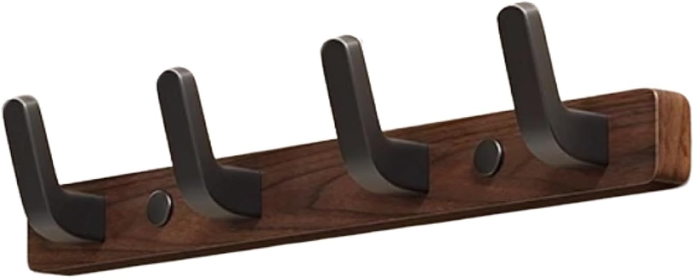 Coat rack - Wall coat rack - Coat rack with hooks - Storage rack - 25 × 3 cm - Wooden coat rack - Walnut - 4 hooks - Black Coat rack - Wall coat rack - Coat rack with hooks - Storage rack - 25 × 3 cm - Wooden coat rack - Walnut - 4 hooks - Black