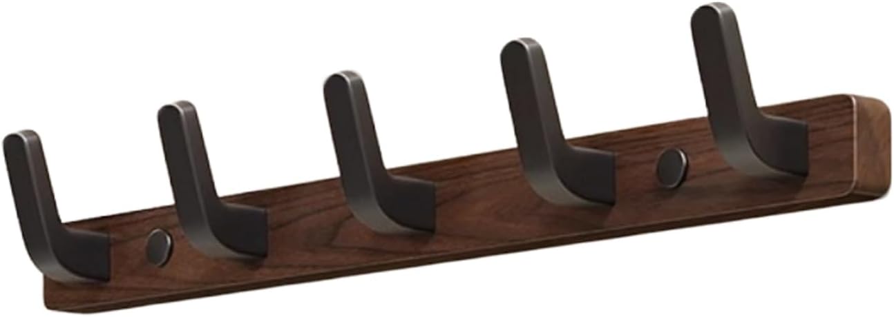 Coat rack - Wall coat rack - Coat rack with hooks - Storage rack - 25 × 3 cm - Wooden coat rack - Walnut - 5 hooks - Black Coat rack - Wall coat rack - Coat rack with hooks - Storage rack - 25 × 3 cm - Wooden coat rack - Walnut - 5 hooks - Black