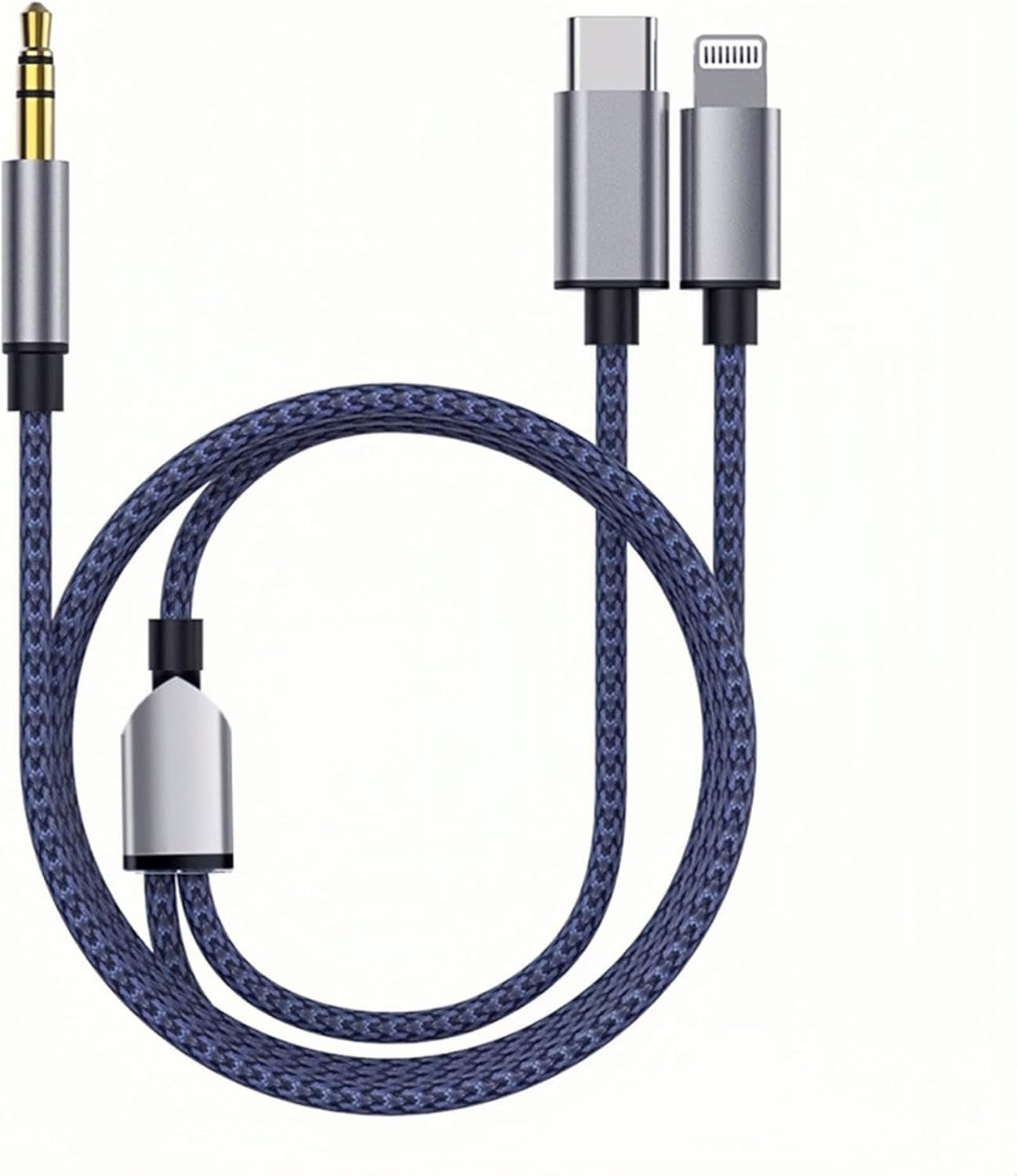 USB C u0026 Lightning to 3.5mm Aux Audio Adapter Cable Braided Nylon