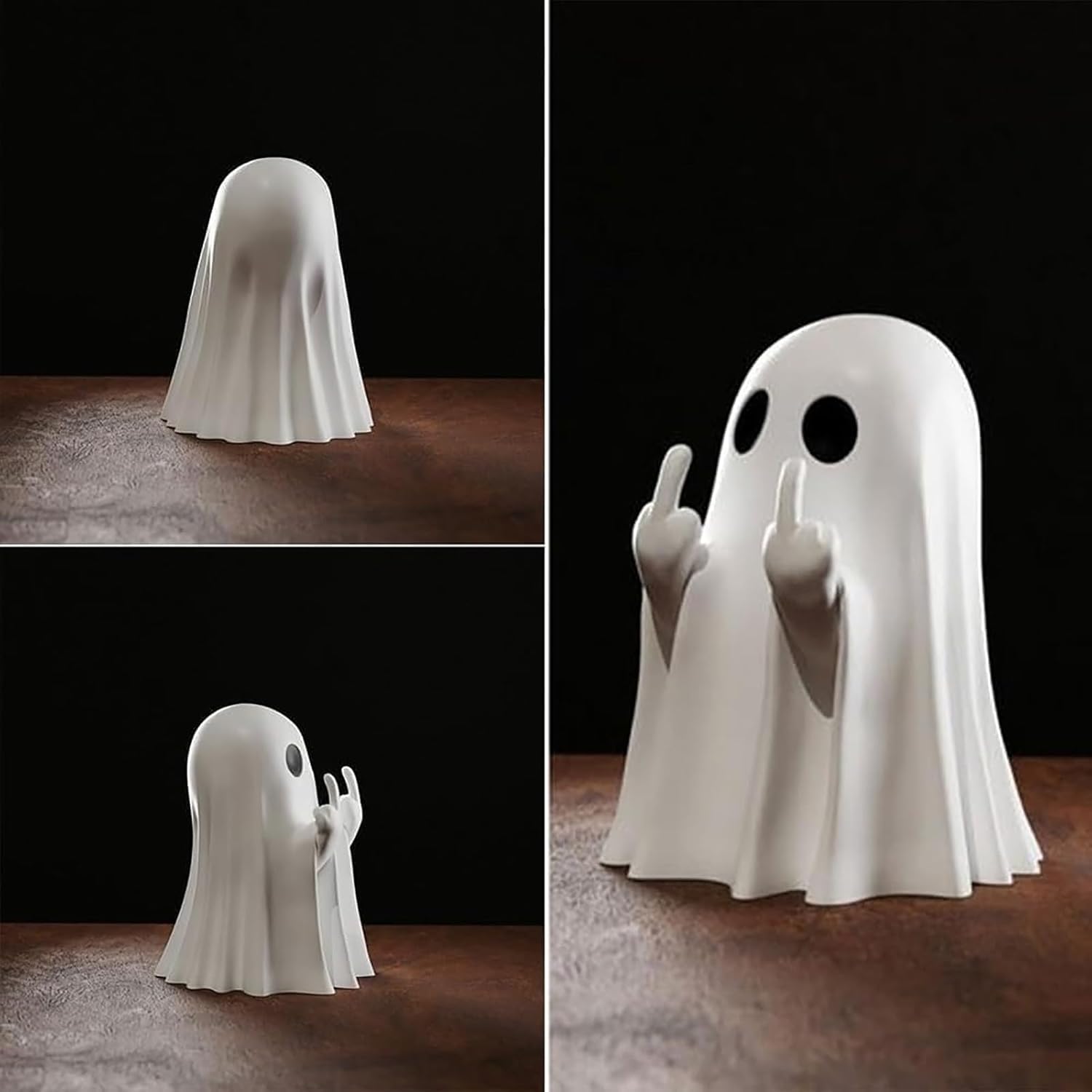 Funny Cheeky Halloween Ghost with Middle Finger Resin Statue Ornament Scary Sculpture