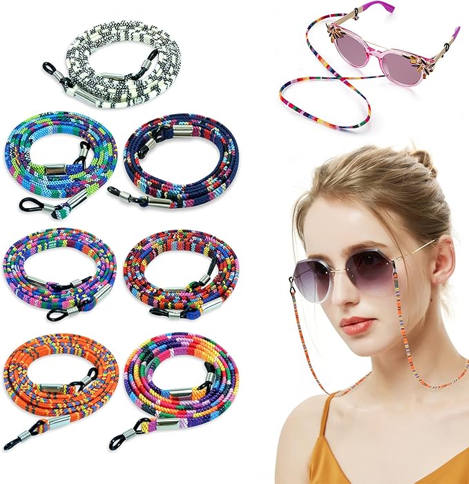 Eyeglass Cords, Women's Eyeglass Chain, 7 pcs Colorful Eyeglass Cords, Sports Eyeglass Cords, Eyeglass Cord, Multicolored, 70 cm
