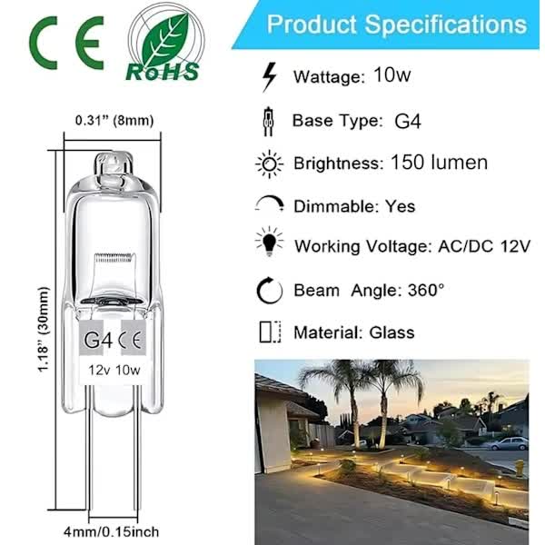 G4 Halogen Bulbs 20-Pack 10W 12V Warm White
