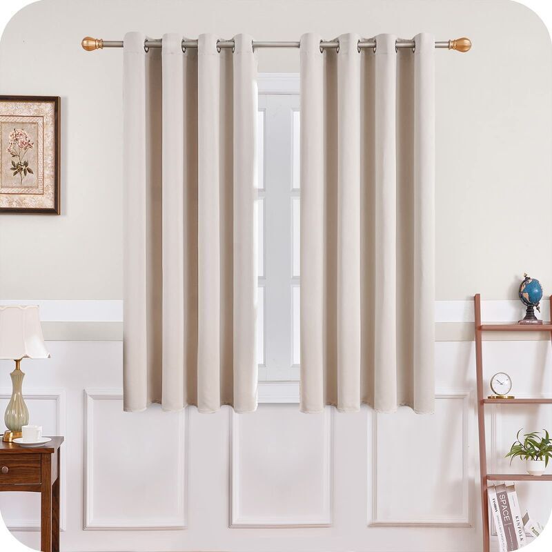 Short Beige Thermal Insulating Blackout Curtains Set of 2 with Eyelets 140 x 160 cm Compatible with DEBUNS for Small Window Living Room Bedroom Short Beige Thermal Insulating Blackout Curtains Set of 2 with Eyelets 140 x 160 cm Compatible with DEBUNS for Small Window Living Room Bedroom