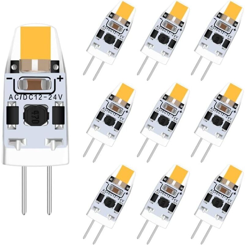 G4 LED Bulbs Warm White 3000K Dimmable 2W 12V-24V AC/DC 10-pack Replacement Compatible with Halogen Bulbs G4 LED Bulbs Warm White 3000K Dimmable 2W 12V-24V AC/DC 10-pack Replacement Compatible with Halogen Bulbs