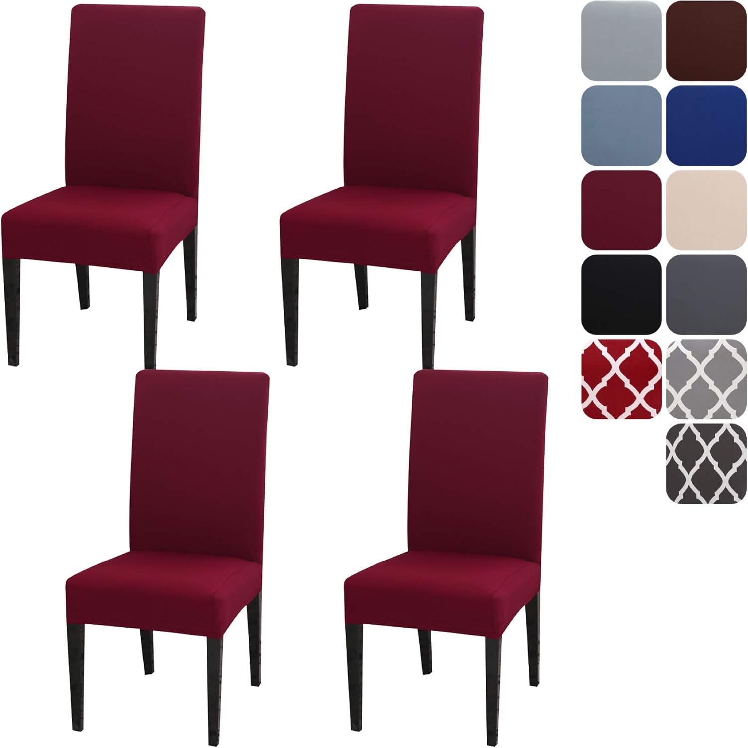 Stretch Washable Chair Covers Set of 4 Wine Red Removable Slipcovers for Hotel Decoration Stretch Washable Chair Covers Set of 4 Wine Red Removable Slipcovers for Hotel Decoration