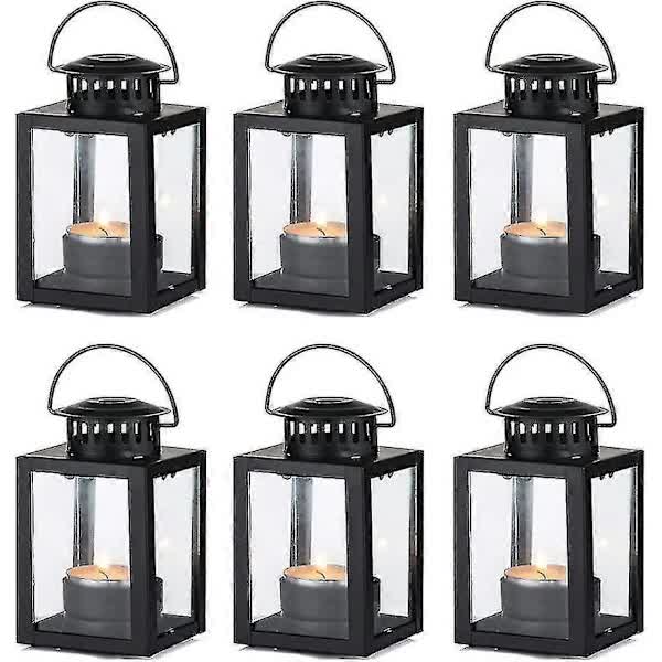 Black Candle Lanterns 6-Pack Vintage Style Indoor Outdoor Hanging Garden Lanterns for Tealights