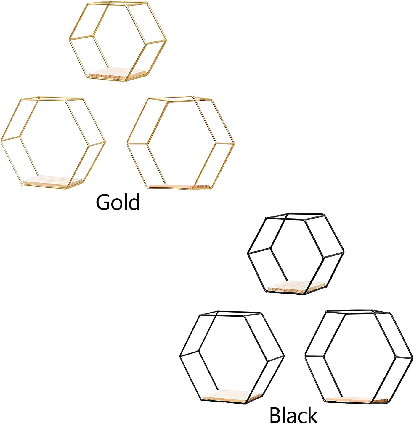 3 Pcs Gold Hexagon Wall Shelves