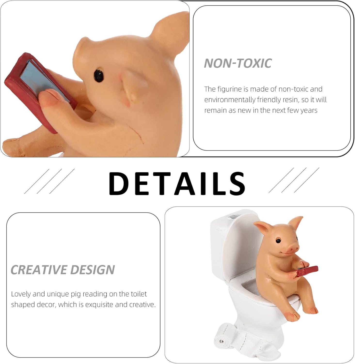 Cabilock Mini Resin Cute Pig Figurines Texting On Toilet Statue