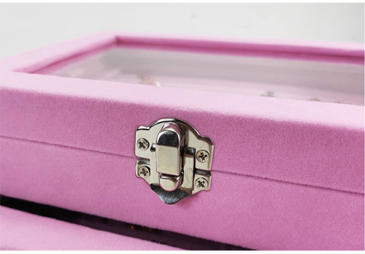Jewelry Box - Jewelry Box with Glass Lid and Lock - 9 Compartment Jewelry Organizer - Suitable for storing earrings