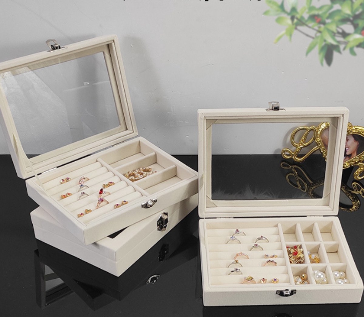 Jewelry Box - Jewelry Box with Glass Lid and Lock - 9 Compartment Jewelry Organizer - Suitable for storing earrings