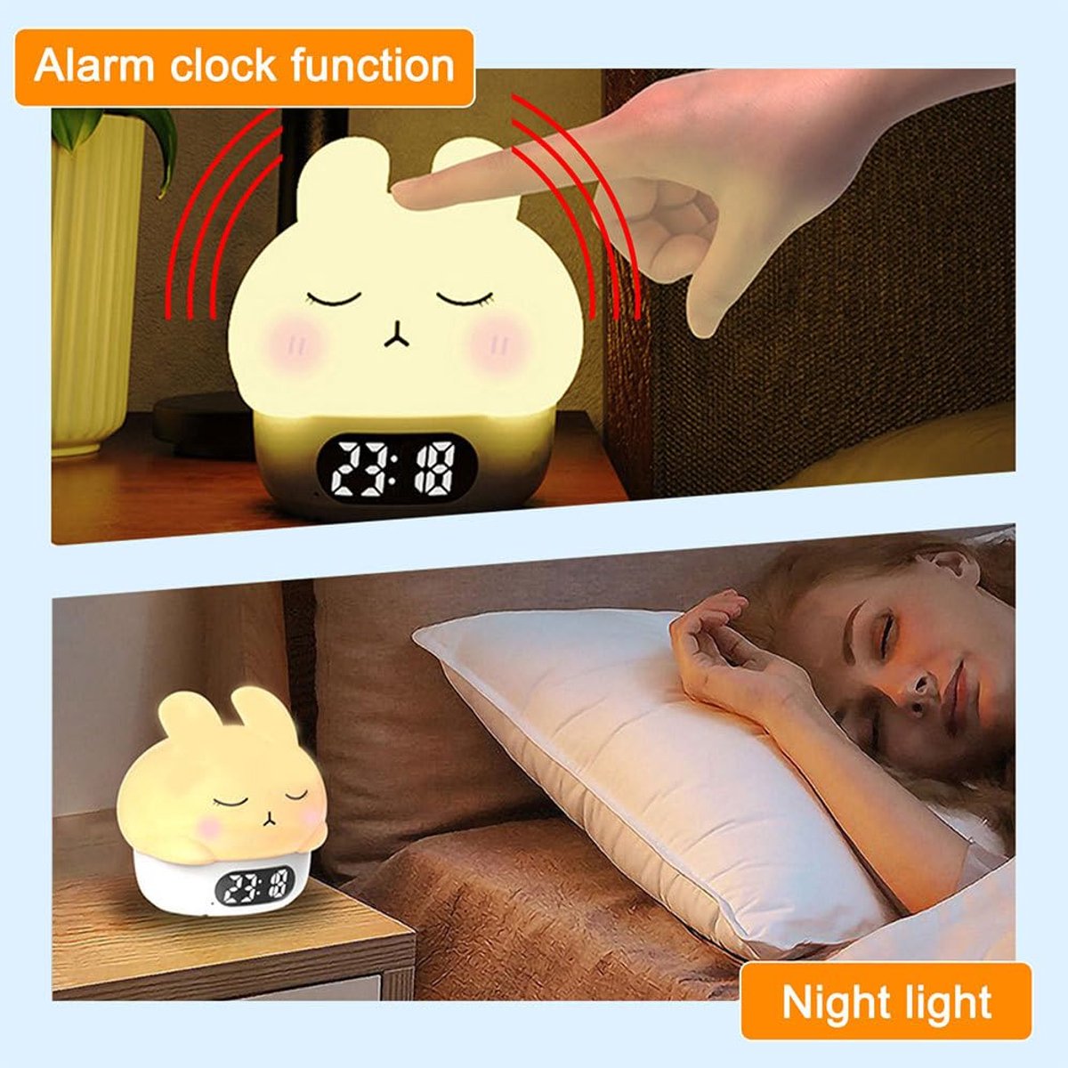 Children%27s Night Light - Table Lamp for Bedroom - Cute Rabbit Shape - Cartoon Bedside Lamp - Baby Night Light (White)