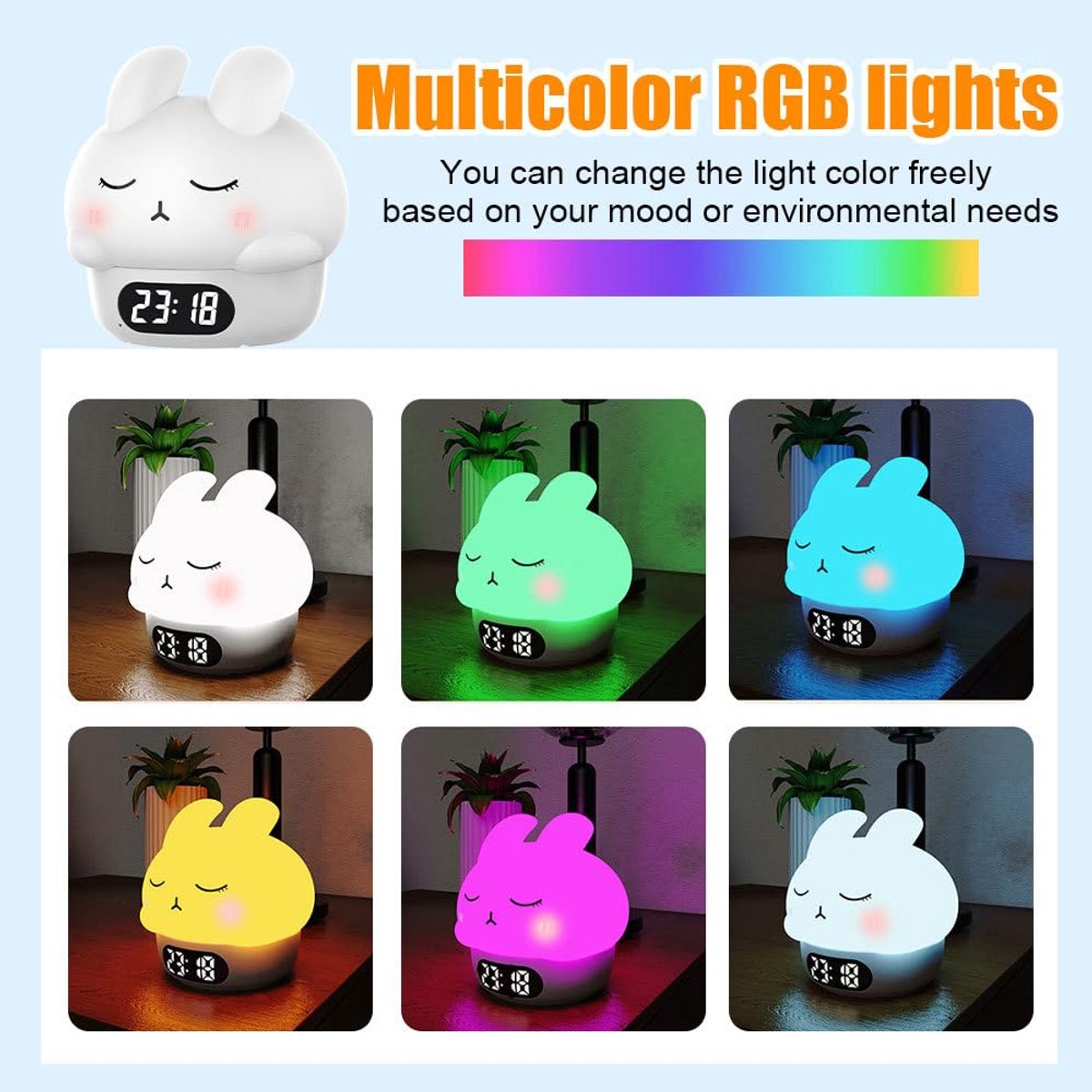 Children%27s Night Light - Table Lamp for Bedroom - Cute Rabbit Shape - Cartoon Bedside Lamp - Baby Night Light (White)