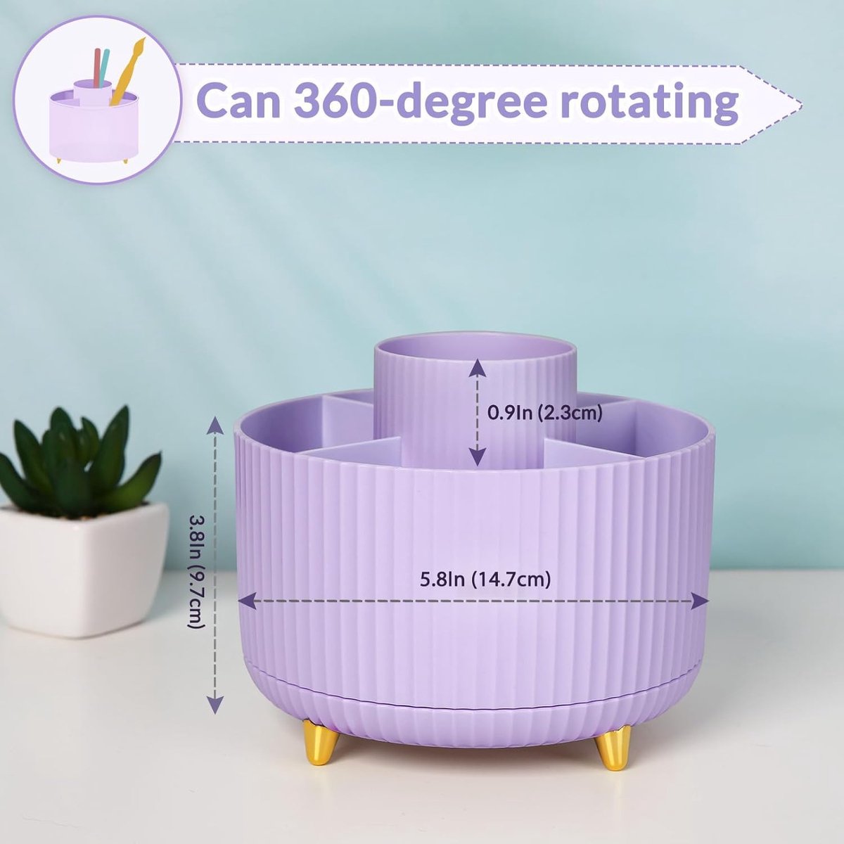 Storage Box - Rotating purple organizer for pens and art supplies - Storage box with compartments - Rotatable - Suitable for offices