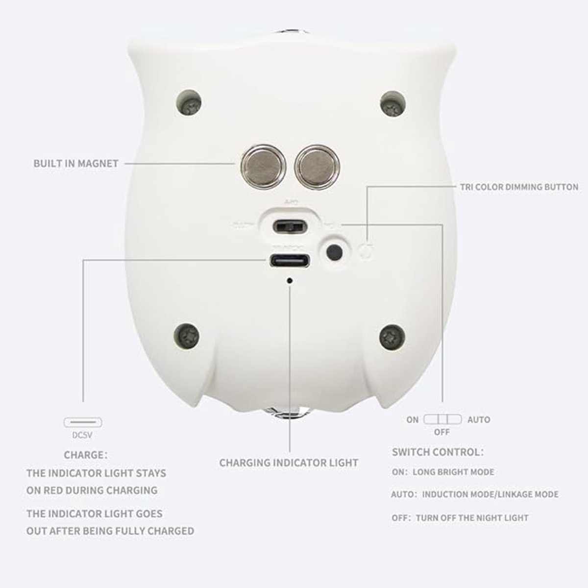 Night Light - Mood Lamp - LED Lighting - Night Lamp - LED Cabinet Light and Stair Light with Sensor - Two-tone - USB Rechargeable Night Light - Magnetic Mounting - For Children%27s Room