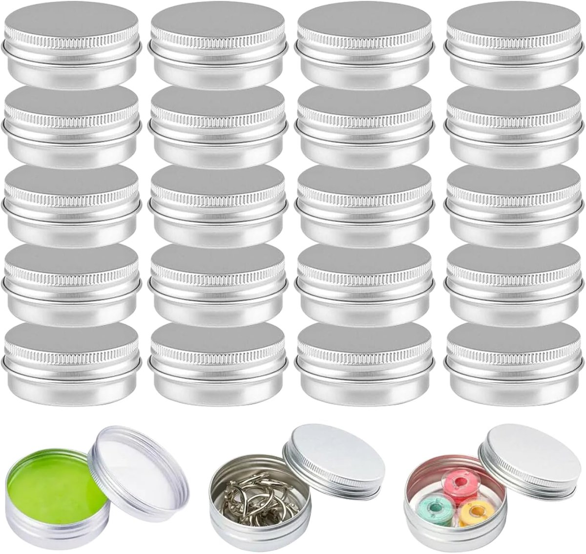 Small Tins with Lids - Pack of 20 - Dispensing Containers - 20ml Reusable Aluminum Tins and Refillable Small Tins with Screw Cap