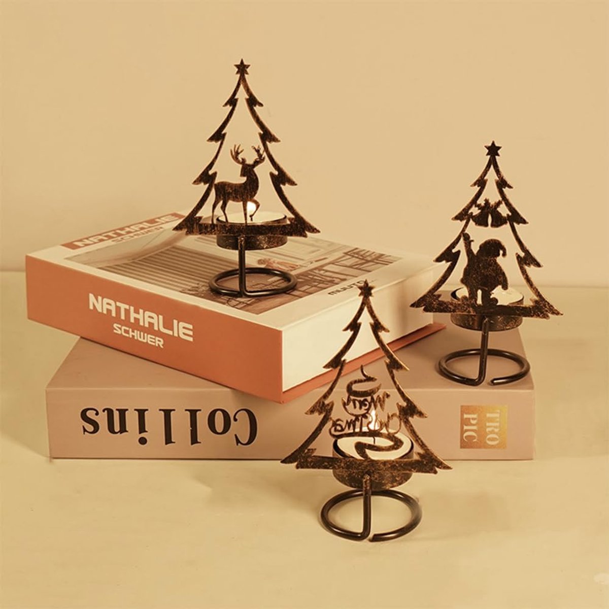 Candle Holder - Metal Candle Holder - Set of 3 - Candle Holder - Suitable for Christmas