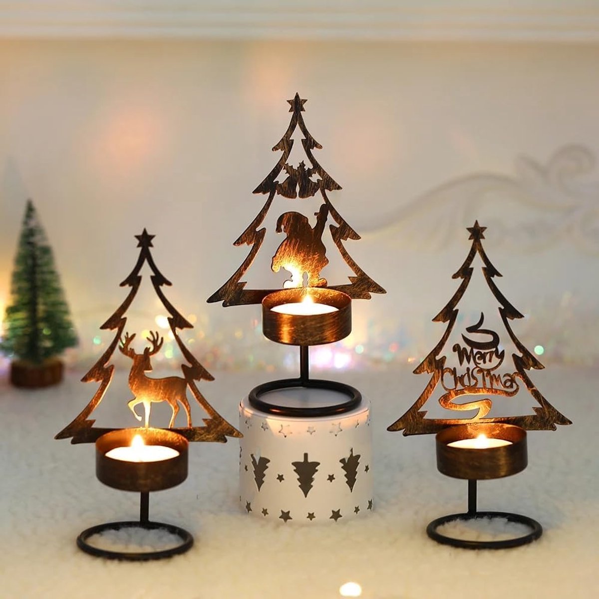 Candle Holder - Metal Candle Holder - Set of 3 - Candle Holder - Suitable for Christmas