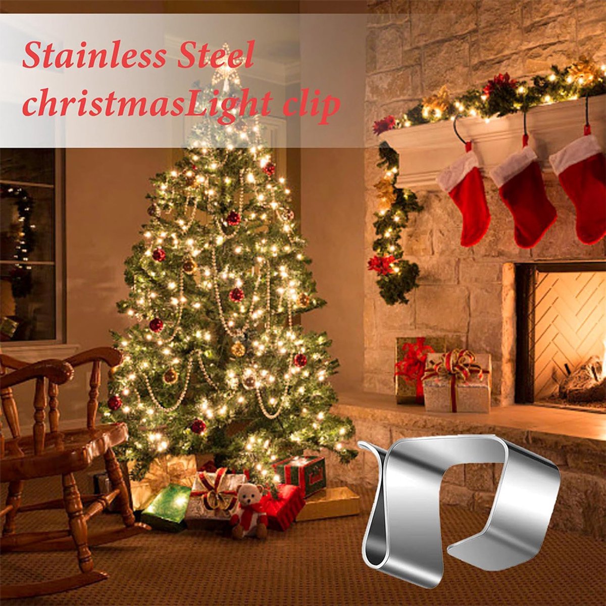 Pack of 100 pieces - Christmas light hooks - Hooks for outdoor lighting - Christmas light clips - Hanging hooks for Christmas lights