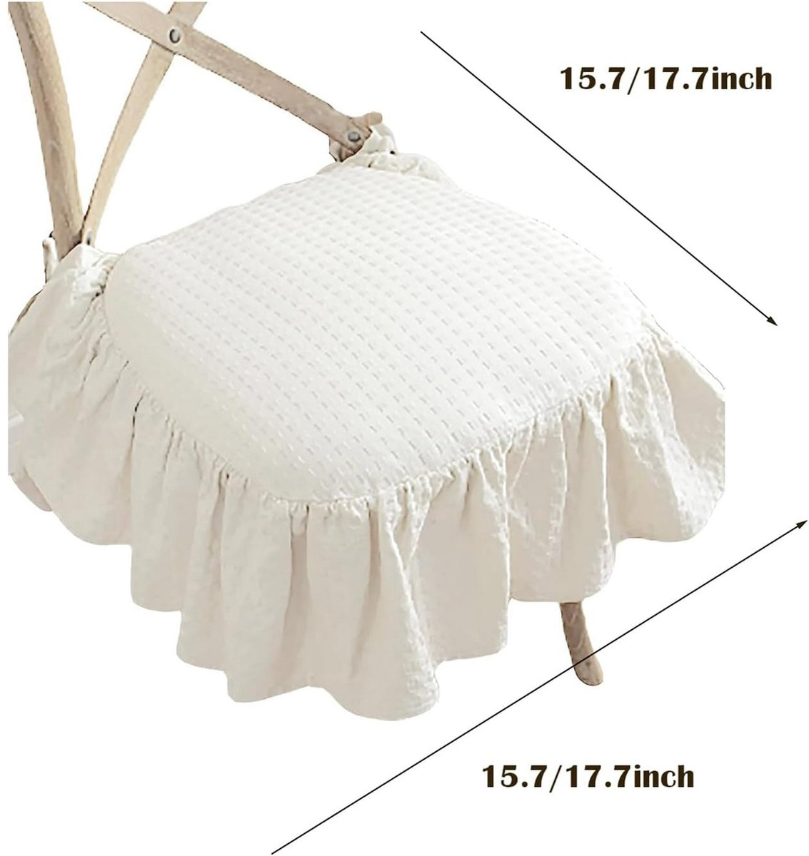 Ruffle Solid Chair Cushion - Firm Farmhouse Chair Cushion with Ruffles - Removable Seat Cushion with Locking Option for Wooden Dining Chairs (Dark Gray