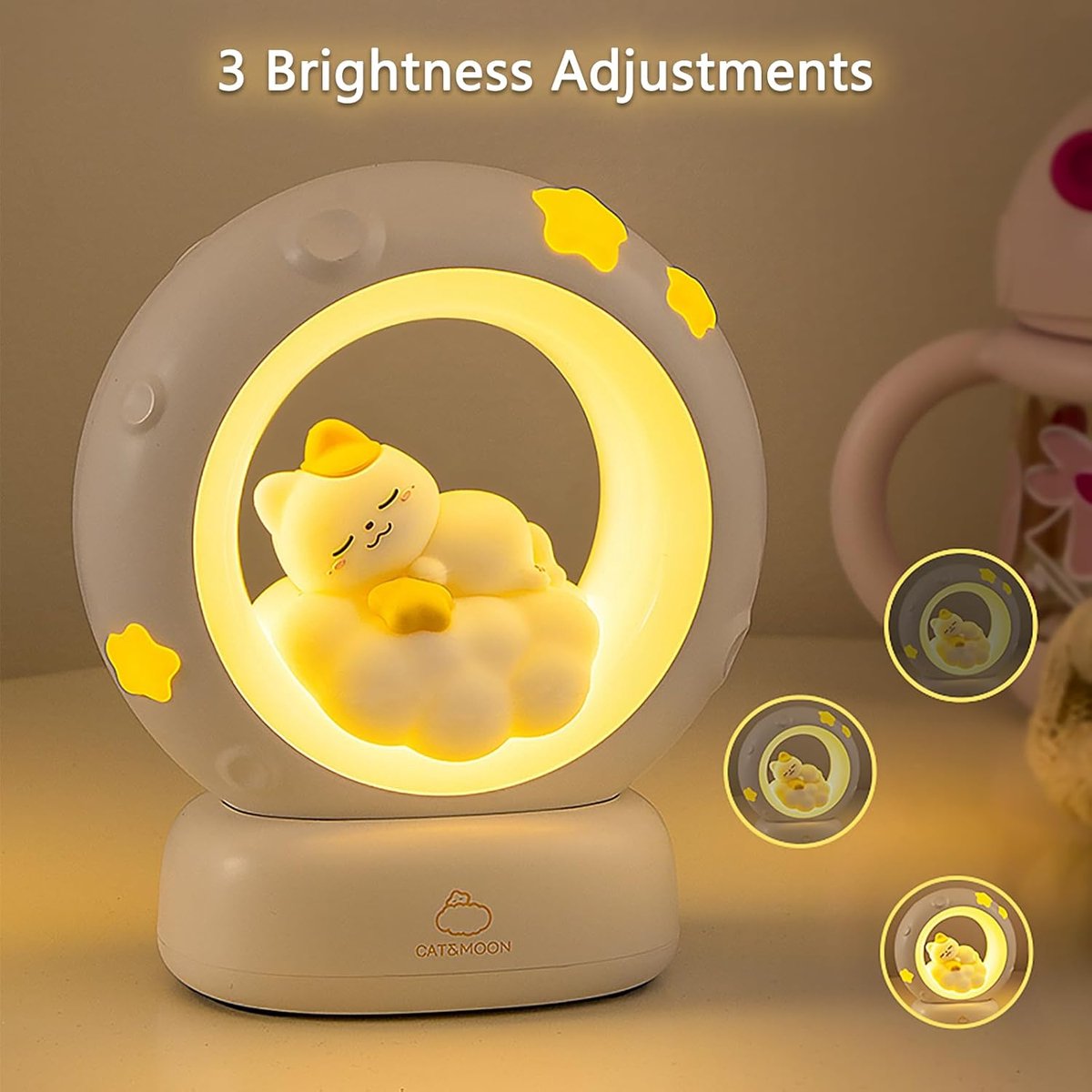 Night Light - Children%27s Night Light - Parents%27 Night Light - Rechargeable Desk Lamp - Bedside Cat Lamp - With Touch Sensor - With Dimming Function - A Perfect Gift for Girls and Kids (Cat)
