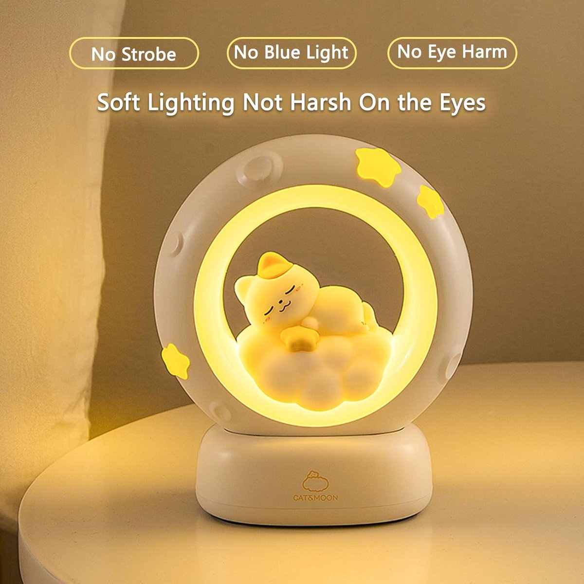 Night Light - Children%27s Night Light - Parents%27 Night Light - Rechargeable Desk Lamp - Bedside Cat Lamp - With Touch Sensor - With Dimming Function - A Perfect Gift for Girls and Kids (Cat)