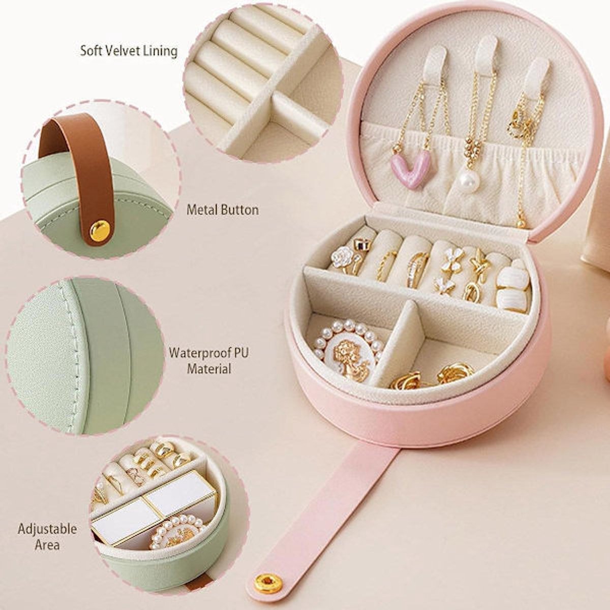 Small portable leather jewelry box - travel box - for necklaces