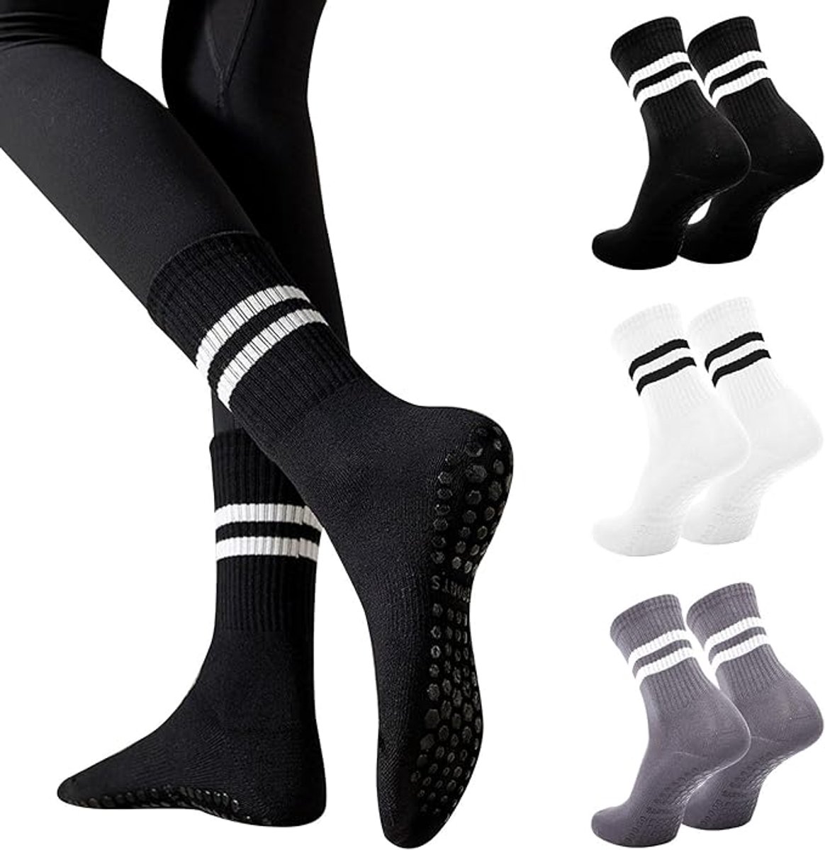 Non-slip Socks for Women (3 Pairs) - Floor Socks - Home Socks - Slipper Socks - Non-slip Socks - Yoga Socks - Suitable for Pilates, Ballet, Dance, Trampoline