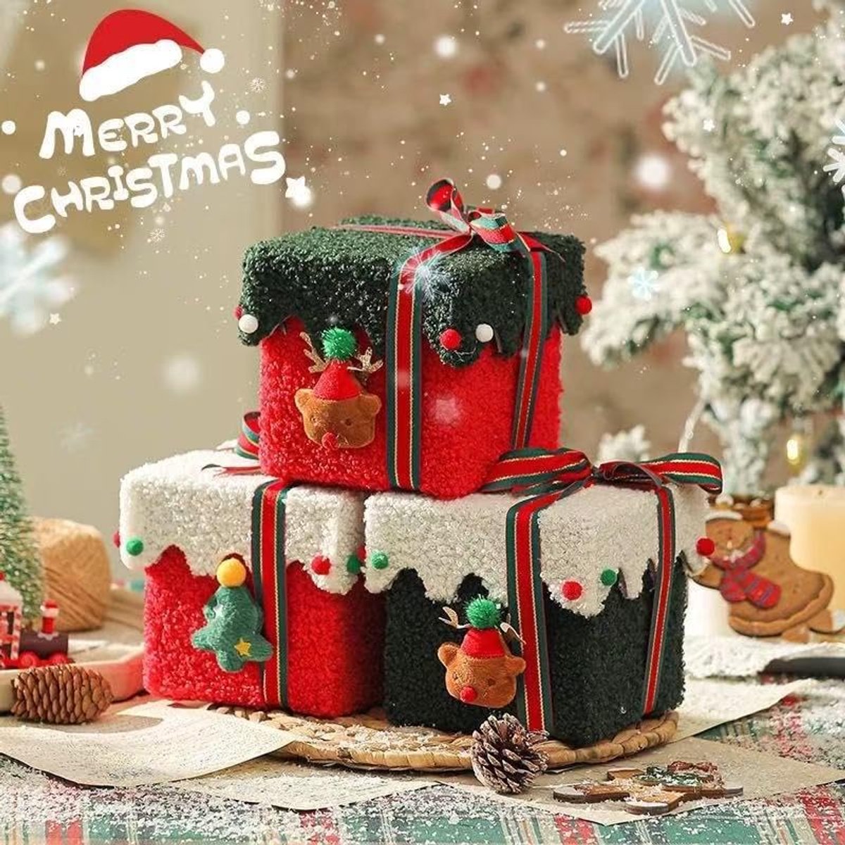Gift Boxes - Packaging Boxes - Gift Boxes with Lids - Gift Boxes with Colorful Ribbons - Velvet Gift Boxes - Gift Boxes for Storage - Empty Gift Boxes - Home Decoration (Style C)