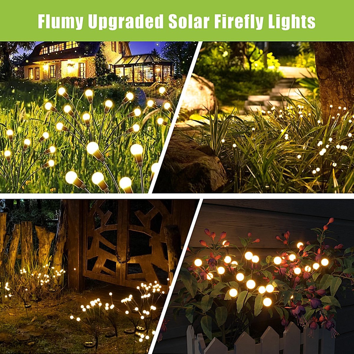 LED Solar Lights - Outdoor Lighting - Solar Garden Lighting - Mood Lighting - LED Solar Garden Lights - Firefly Design - 12 Flower Pots x 2 - Waterproof