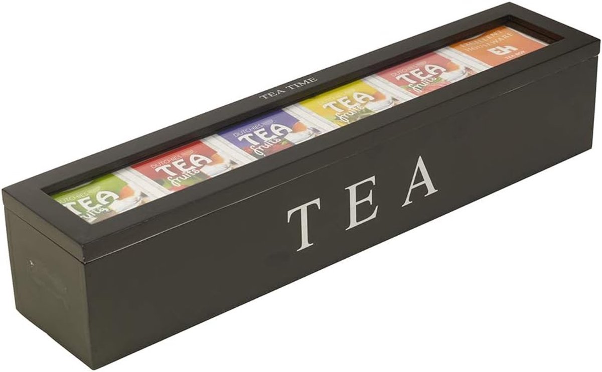 Tea Box - Tea Box 6 Compartments - Wooden Tea Box - Suitable for Loose Tea - 43 × 9 × 8.7 cm - Black Tea Box - Tea Box 6 Compartments - Wooden Tea Box - Suitable for Loose Tea - 43 × 9 × 8.7 cm - Black
