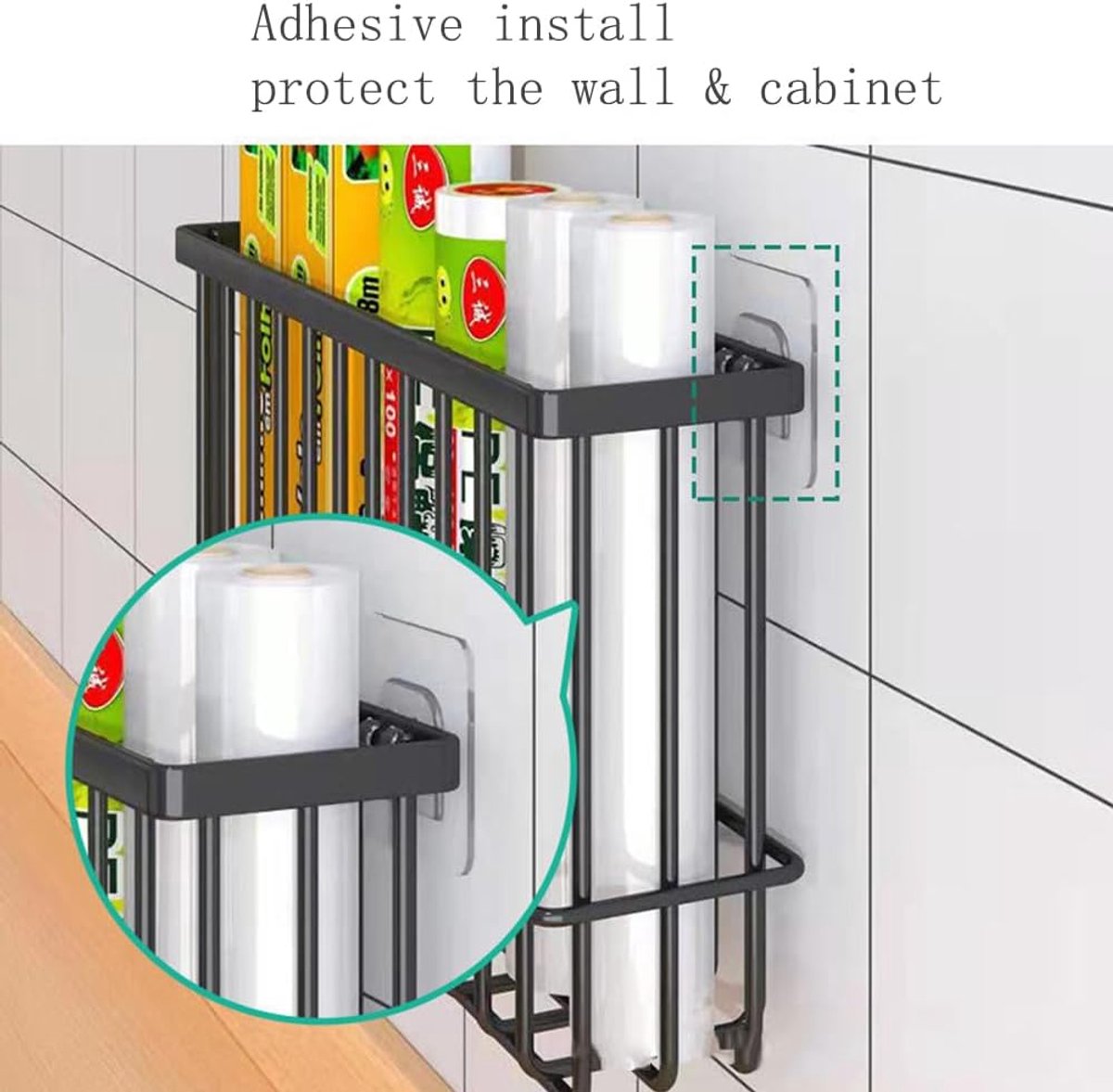 Set of 2 Storage Boxes - Storage Boxes - Storage Boxes for Kitchen Cabinet Doors - Self-Adhesive Storage Boxes - Wall-Mounted Metal Storage Boxes - Small Item Storage Boxes for Cabinets/Bathrooms/Refrigerators (Black)