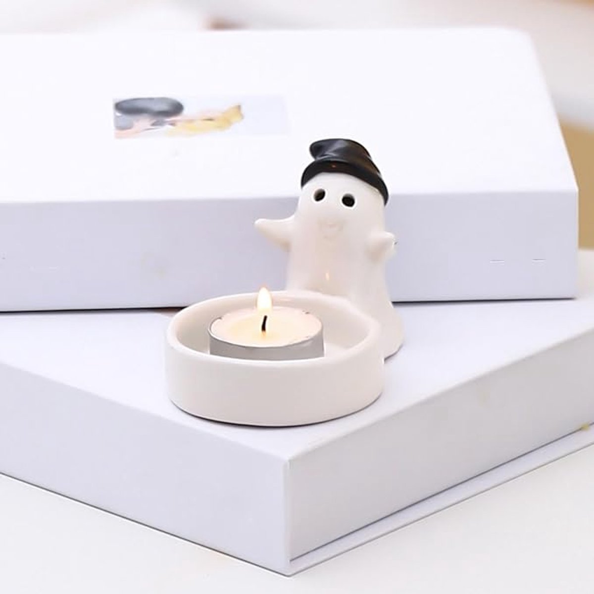 1 Piece - Ceramic Ghost Candle Holder - Cute Ghost Ornament - Birthday Gift - Desk Decoration (Style 2)