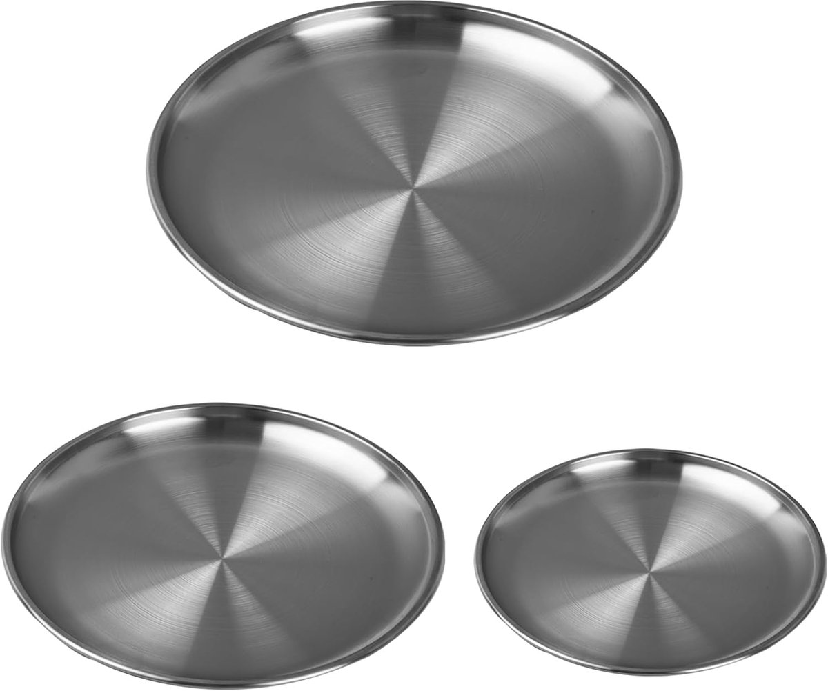 Dinner Plates - 3-Piece - Stainless Steel Plates - 20cm Dinner Plates - 3-Piece - Stainless Steel Plates - 20cm