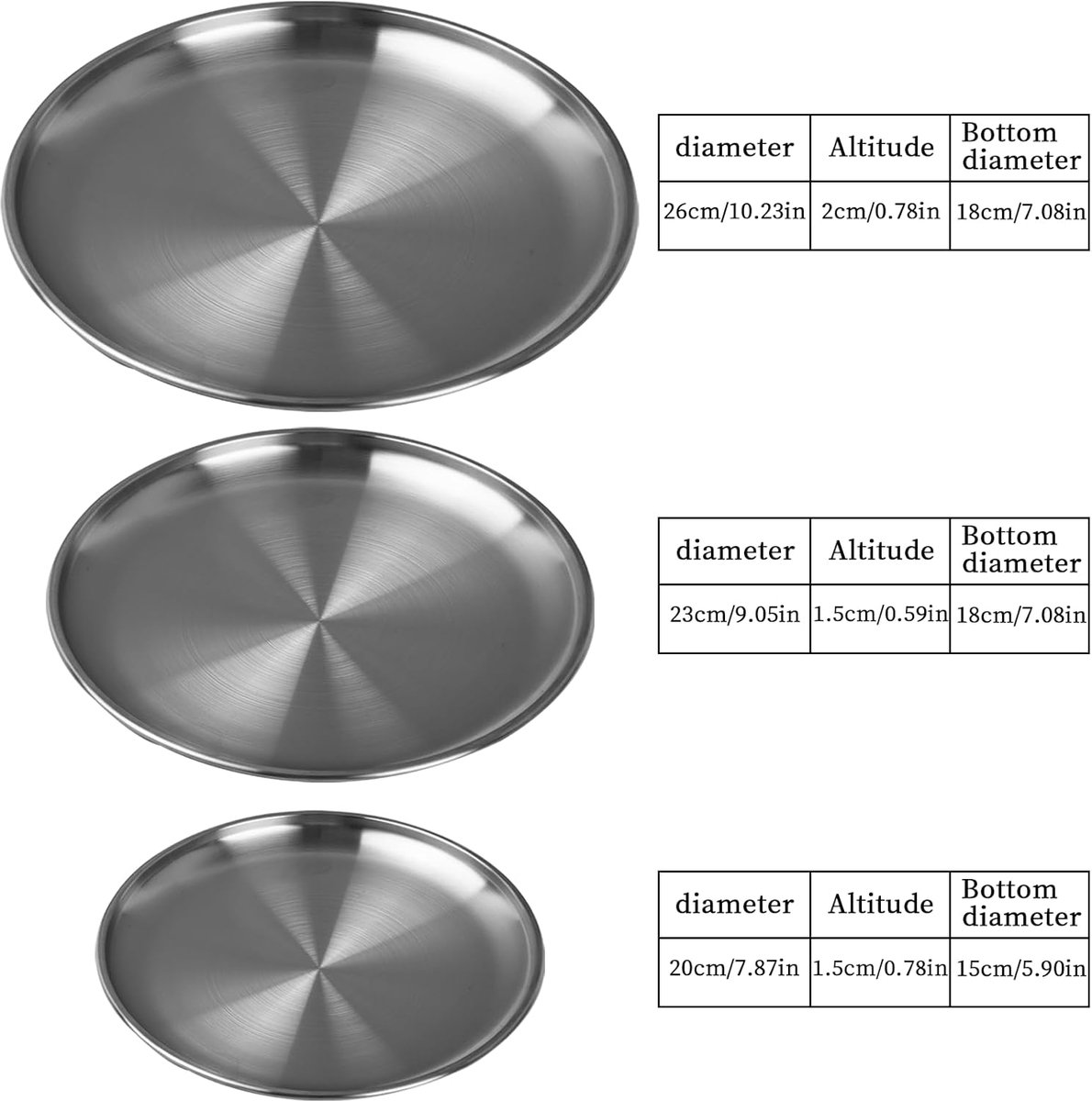 Dinner Plates - 3-Piece - Stainless Steel Plates - 20cm