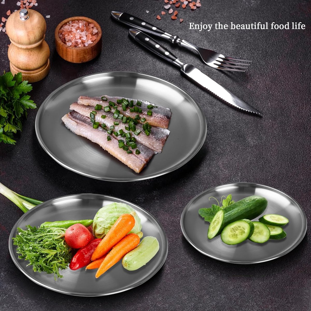 Dinner Plates - 3-Piece - Stainless Steel Plates - 20cm