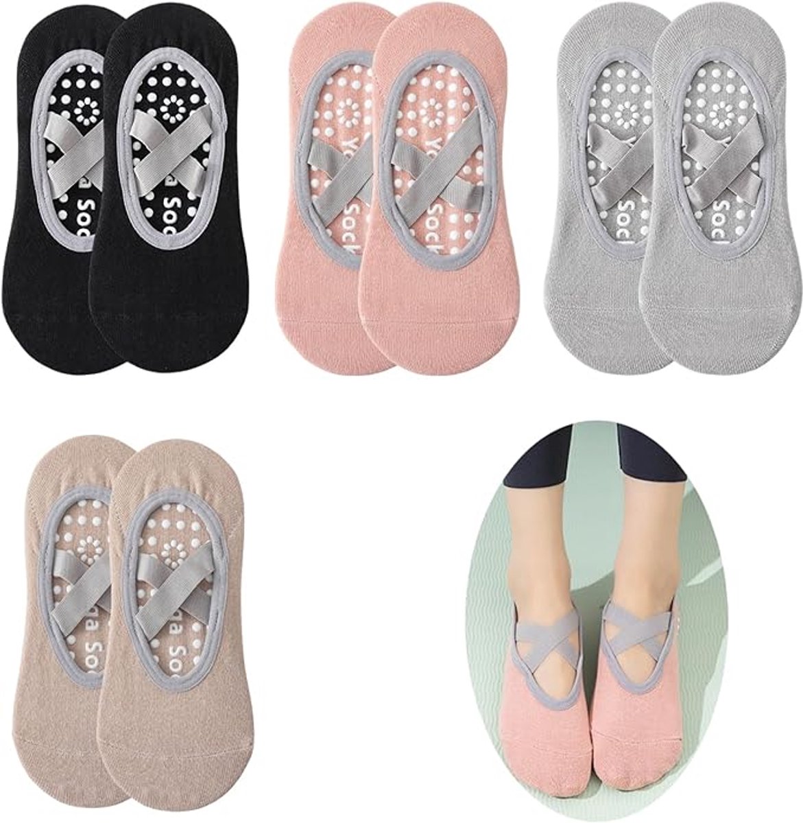 Yoga Socks (4 pairs) - Non-slip socks - Non-slip yoga socks for women - Sizes 35-41 - Pilates socks for women Yoga Socks (4 pairs) - Non-slip socks - Non-slip yoga socks for women - Sizes 35-41 - Pilates socks for women