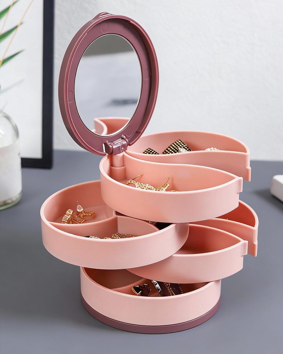 Jewelry Box - Foldable Storage Box - Rotating Jewelry Box with Multiple Layers - Elegant Storage Box for Earrings - Dust-free and Compact - Suitable for Earrings and Jewelry (Pink) Jewelry Box - Foldable Storage Box - Rotating Jewelry Box with Multiple Layers - Elegant Storage Box for Earrings - Dust-free and Compact - Suitable for Earrings and Jewelry (Pink)