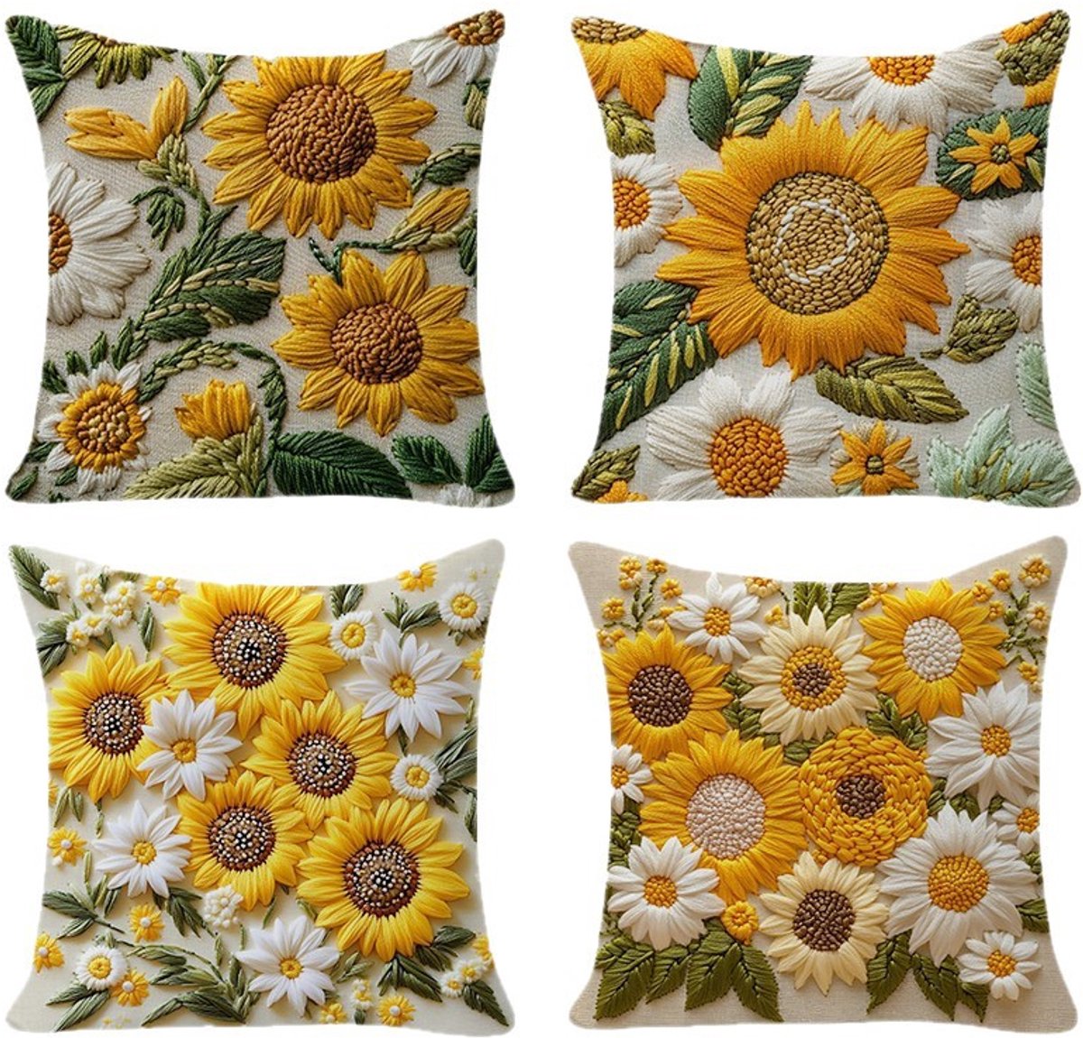 Pillowcase - 4 pieces - 45*45 cm - Flat pillowcase - Soft sunflower decoration - Modern pillowcases - Suitable for beds Pillowcase - 4 pieces - 45*45 cm - Flat pillowcase - Soft sunflower decoration - Modern pillowcases - Suitable for beds