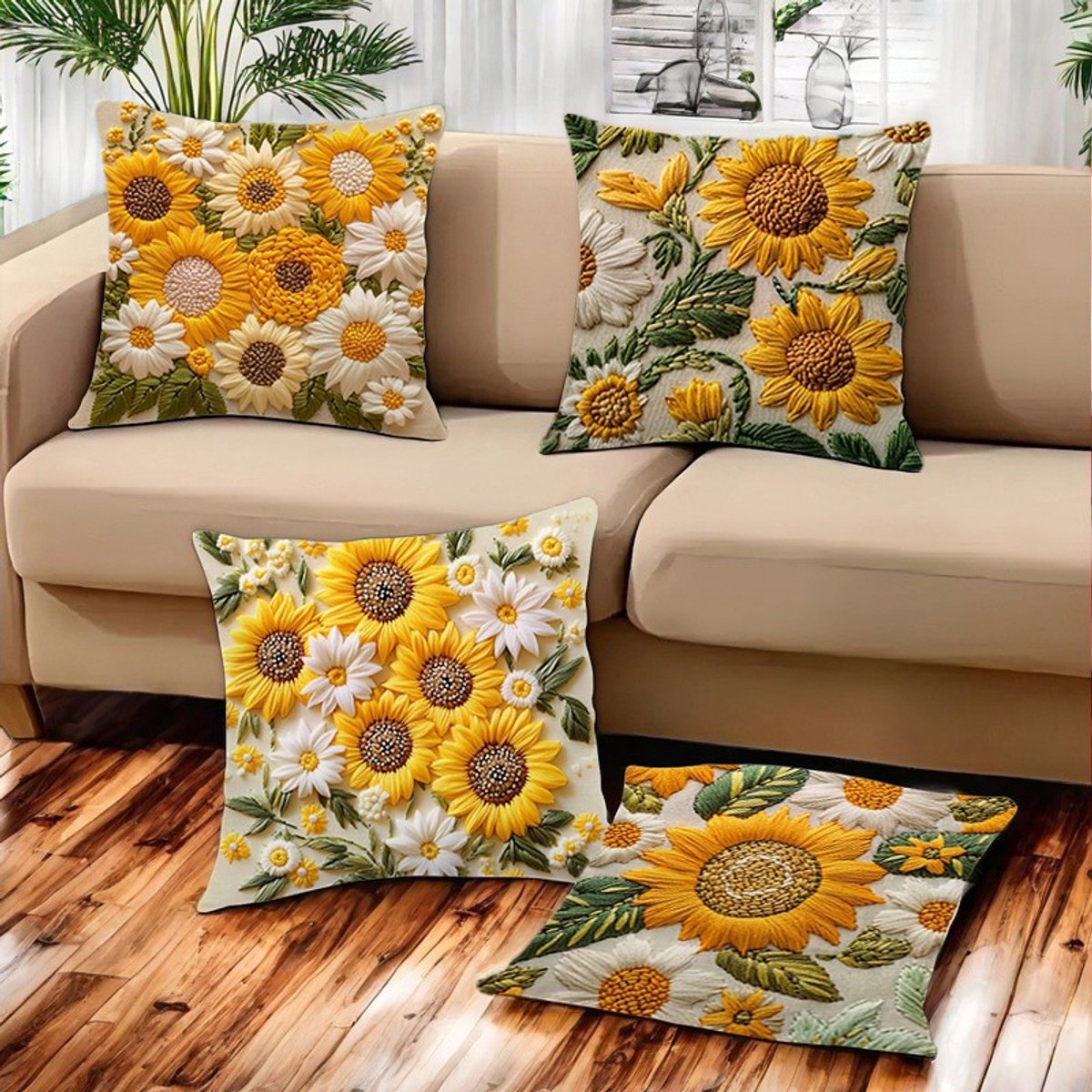 Pillowcase - 4 pieces - 45*45 cm - Flat pillowcase - Soft sunflower decoration - Modern pillowcases - Suitable for beds