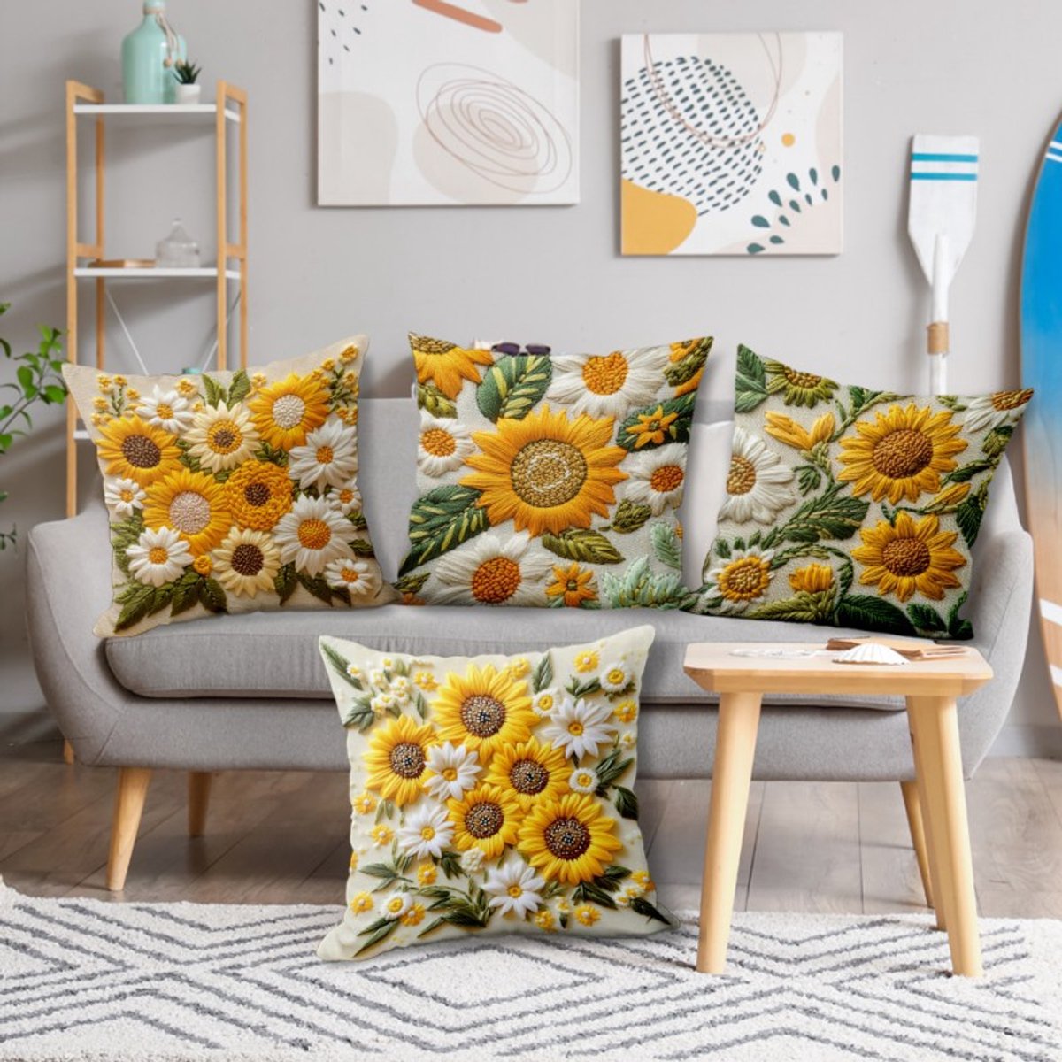 Pillowcase - 4 pieces - 45*45 cm - Flat pillowcase - Soft sunflower decoration - Modern pillowcases - Suitable for beds