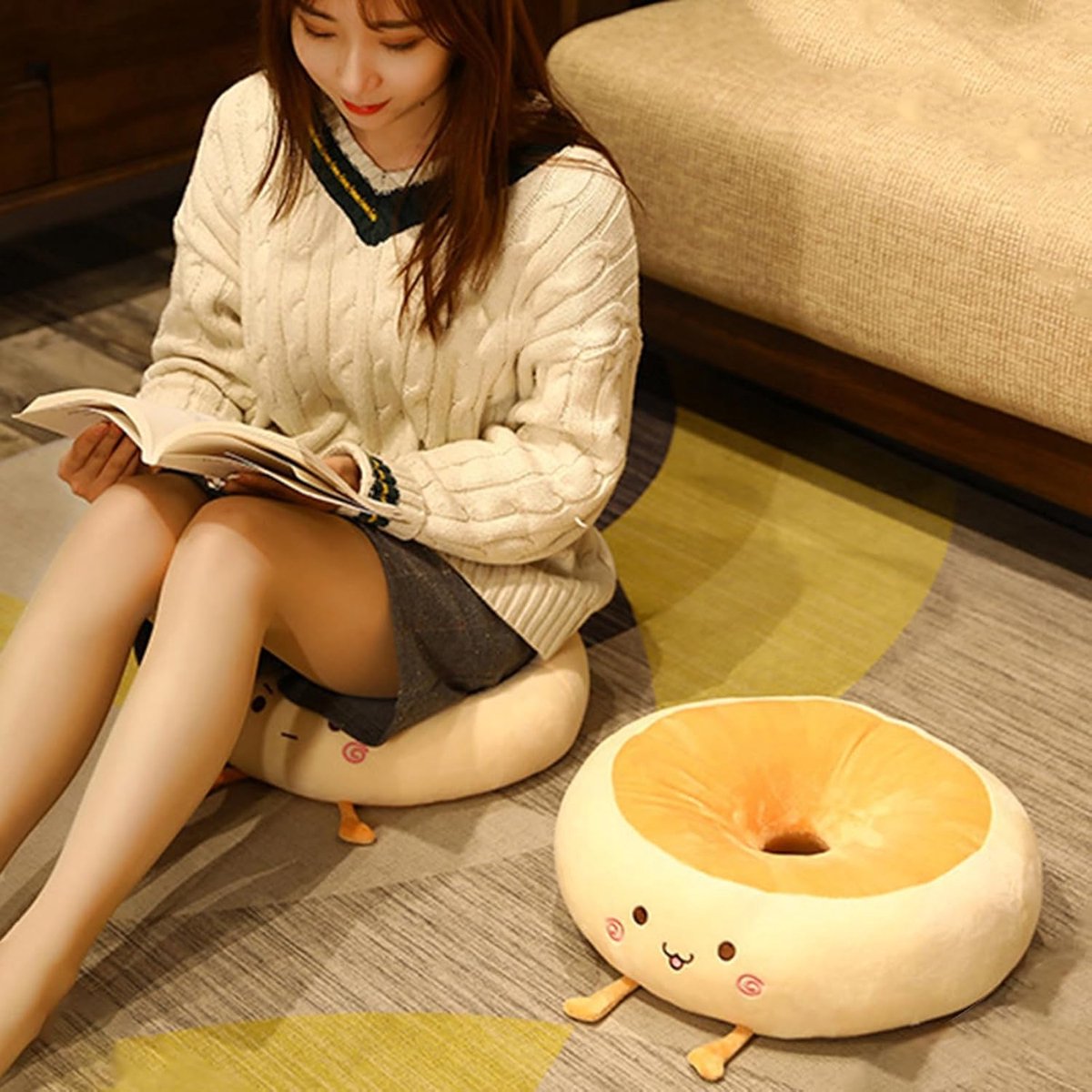 Round Seat Cushion - Round Chair Cushion - Donut Seat Cushion - Cute and Soft Decorative Cushion - Cartoon Design - Suitable Chairs for Bedrooms