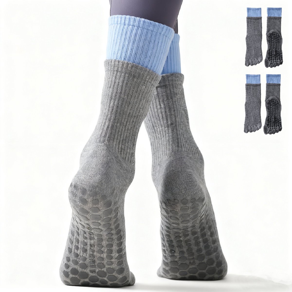 Yoga Socks (2 pairs) - Five Finger Yoga Socks - Non-slip Socks - Toe Socks - Pilates Socks - Suitable for Sports - Fitness - Dance - Gray Yoga Socks (2 pairs) - Five Finger Yoga Socks - Non-slip Socks - Toe Socks - Pilates Socks - Suitable for Sports - Fitness - Dance - Gray