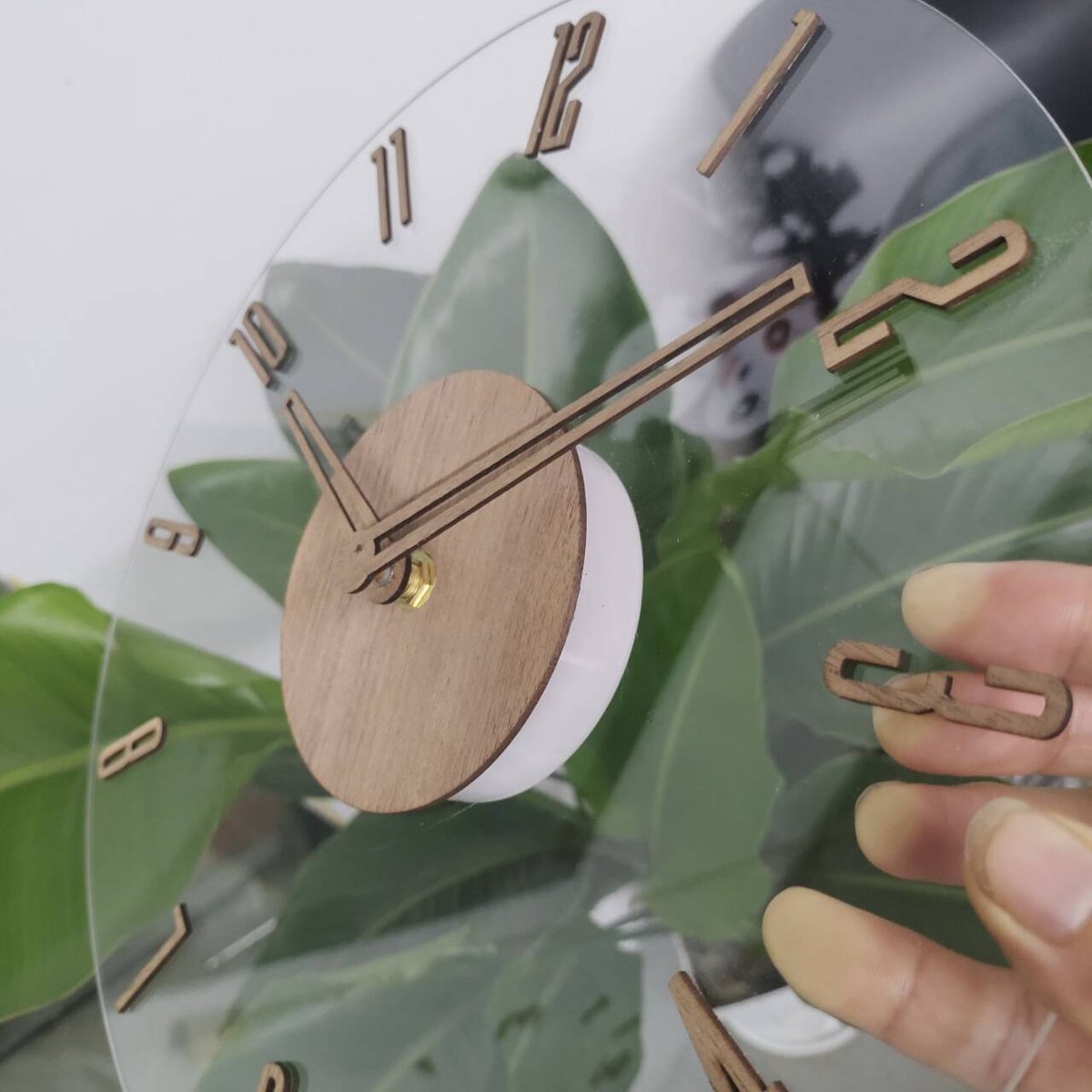 Vintage Wooden Wall Clock 30cm Round Silent Battery Operated Non-Ticking Decorative Clock for Living Room Bedroom with Transparent Acrylic