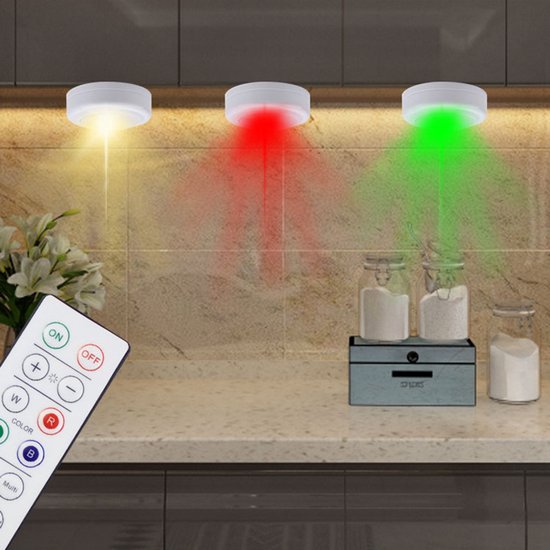 LED spotlight set - 6 stylish lights with dimming function and 2 practical remote controls - Night lights with colour change - Lights with remote controls - Suitable for kitchens