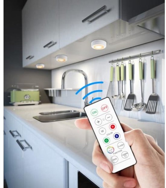 LED spotlight set - 6 stylish lights with dimming function and 2 practical remote controls - Night lights with colour change - Lights with remote controls - Suitable for kitchens