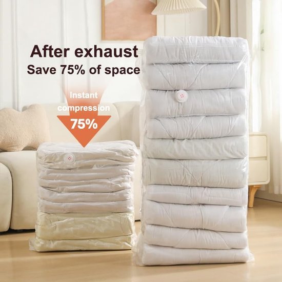 4-Piece Clothing Storage Bags - Compression Bags - Vacuum Bags for Sealing Blankets - Suitable for Travel Clothes - Reusable - Space-Saving - With Manual Press or Air Pump - Suitable for Clothes