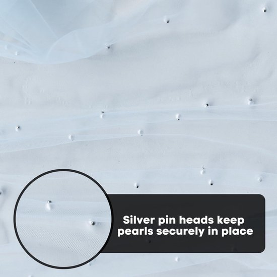 Light Blue Table Veil with White Pearls - Silky Gauze 30x120 Inches - For Weddings